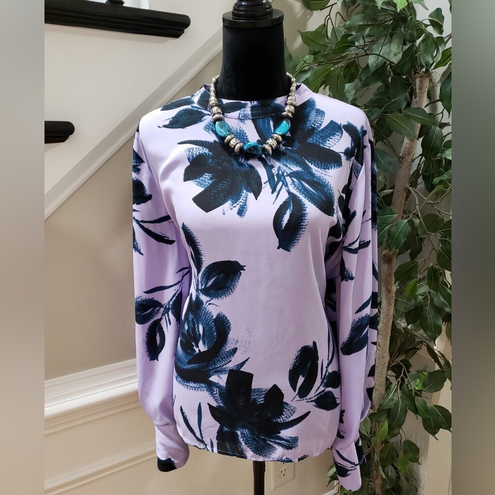 NWOT! Worthington Women’s Lilac Long Sleeve Blouse w/Flowers Easter Outfit Sz S